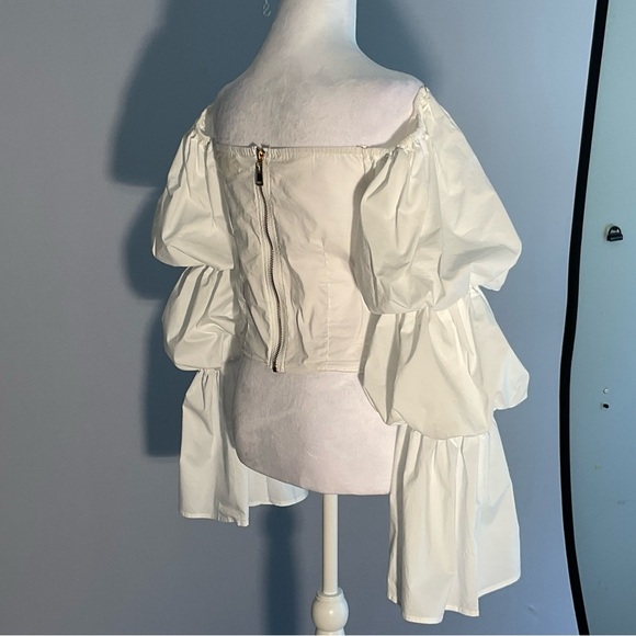 Lizette Collection Medium Ivory Low Cut Corset Blouse with Tiered Bishop Sleeves - Picture 15 of 16